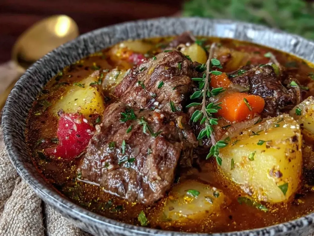 hearty beef and vegetable soup recipe - featured image