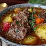 hearty beef and vegetable soup recipe - featured image