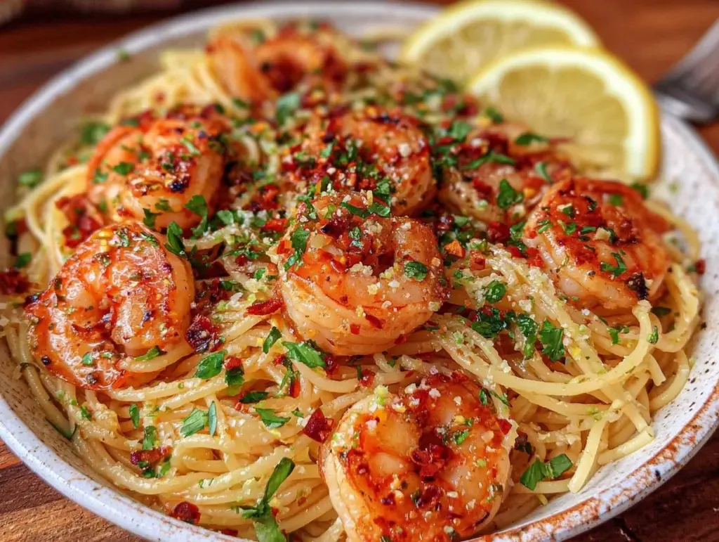 lemon garlic butter shrimp spaghetti - featured image
