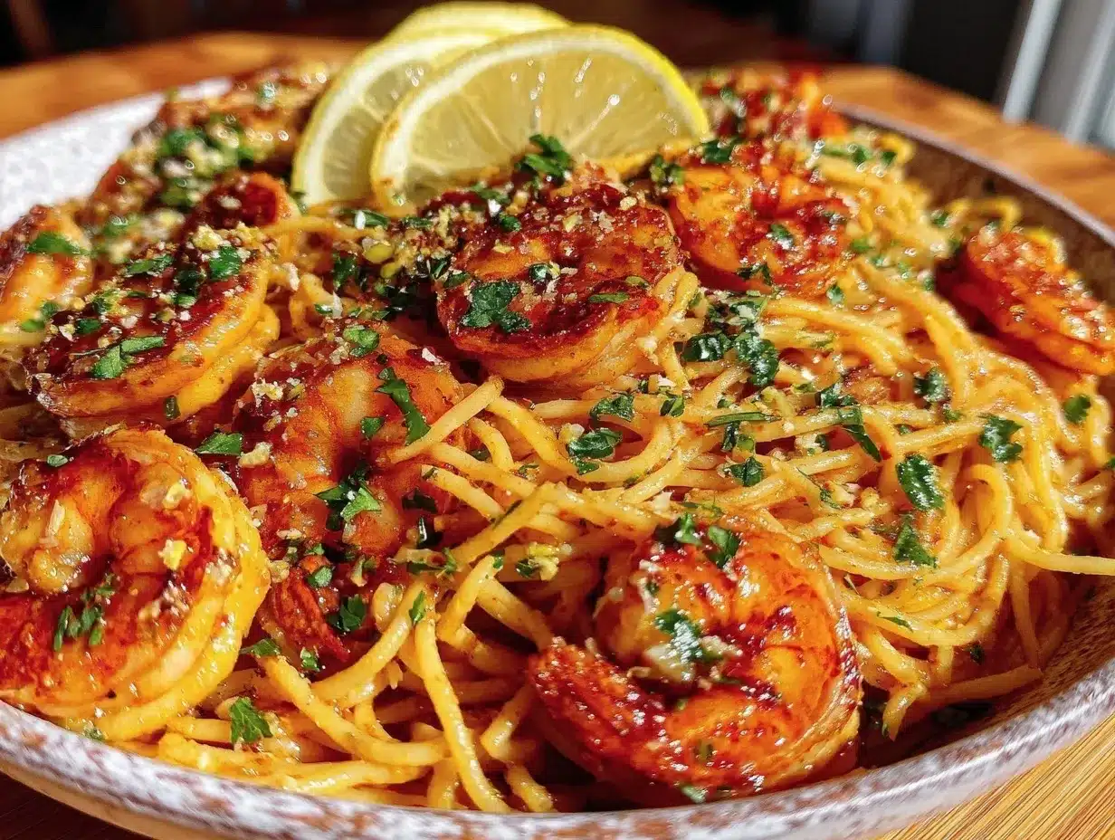 lemon garlic butter shrimp spaghetti preparation steps