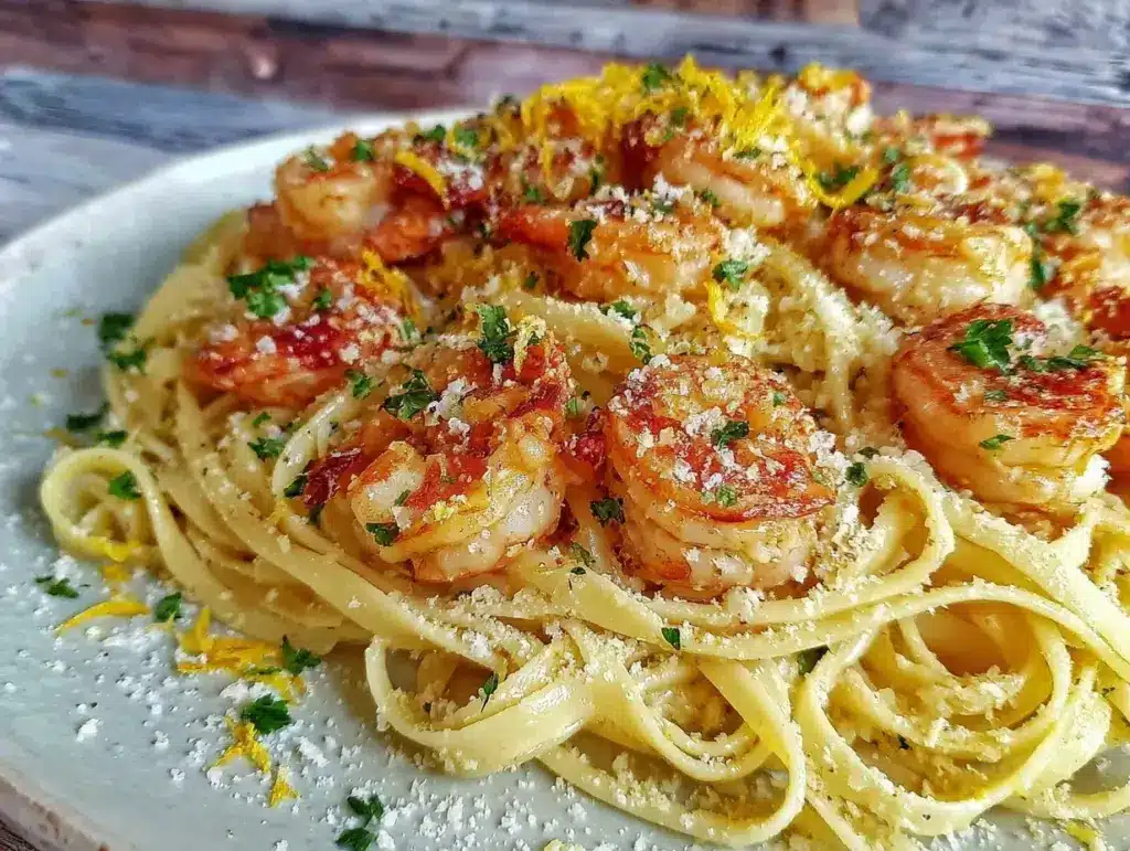 lemon garlic shrimp linguine - featured image