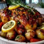 lemon herb roasted whole chicken - featured image