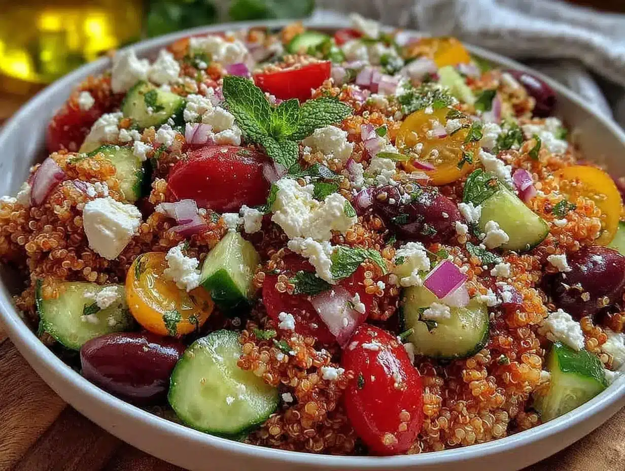 Mediterranean quinoa salad with feta preparation steps
