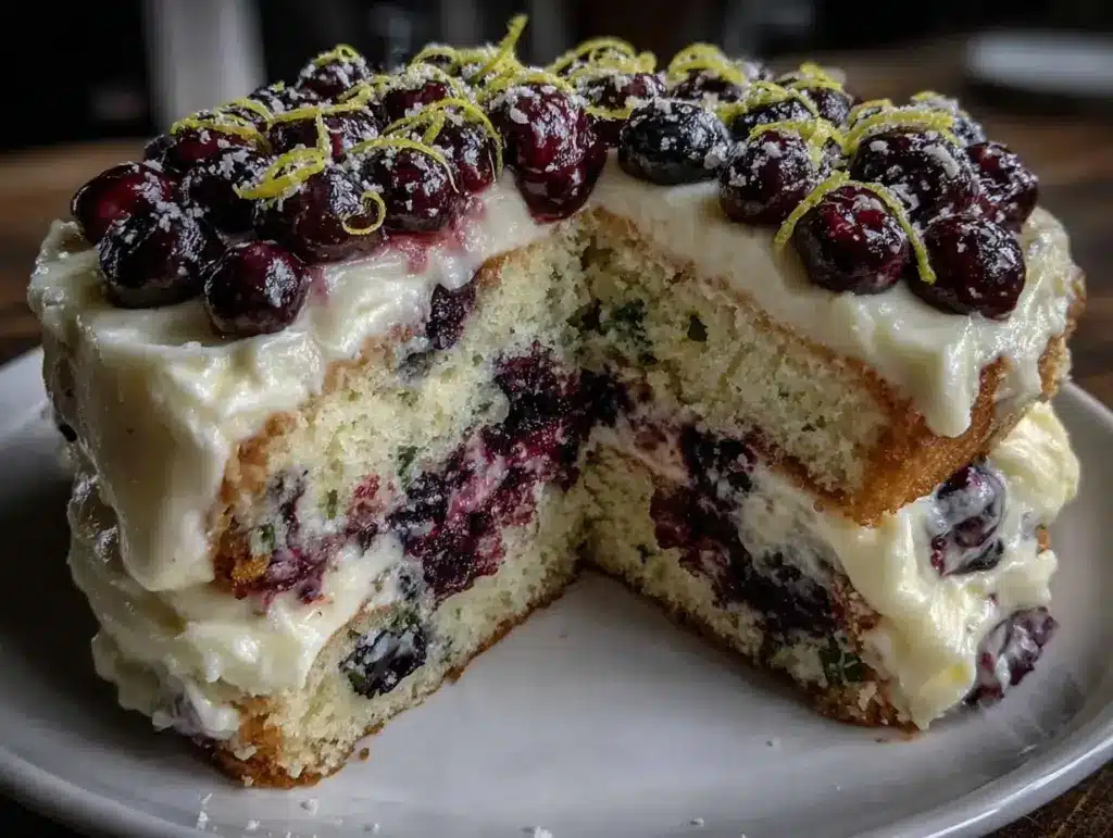 moist lemon blueberry layer cake - featured image