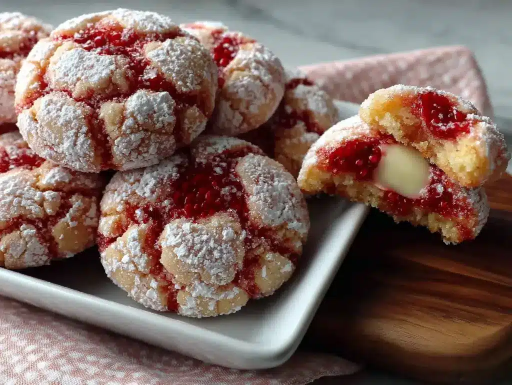 soft strawberry crinkle cookies - featured image