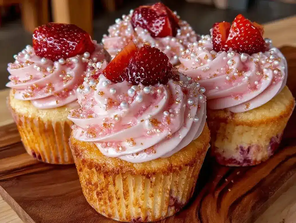 strawberry champagne cupcakes - featured image