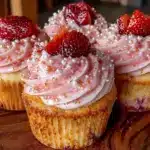 strawberry champagne cupcakes - featured image