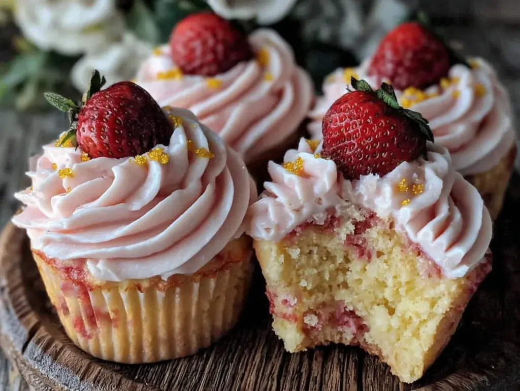 strawberry champagne cupcakes - featured image
