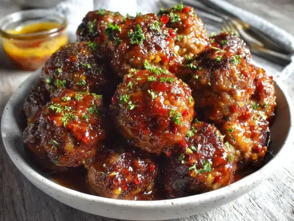 bourbon brown sugar glazed meatballs - featured image