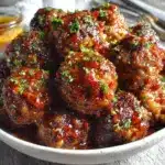 bourbon brown sugar glazed meatballs - featured image