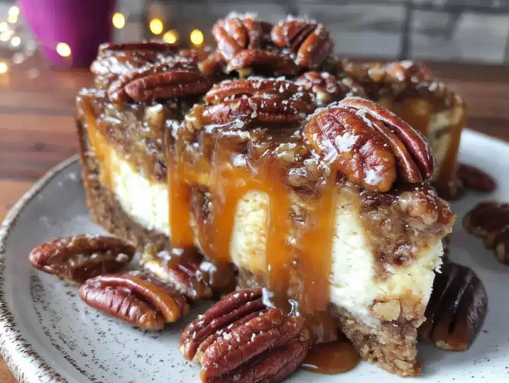 brown butter pecan praline cheesecake - featured image