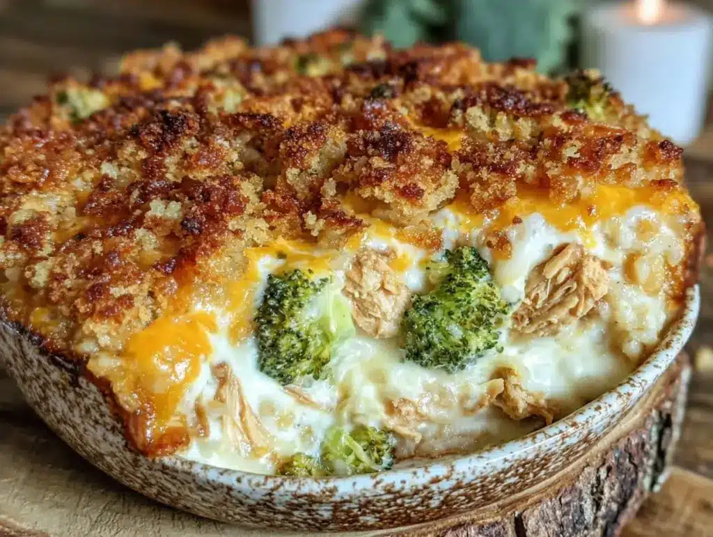 cheesy chicken broccoli rice casserole - featured image