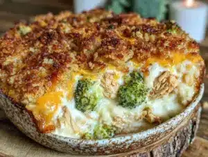 cheesy chicken broccoli rice casserole - featured image
