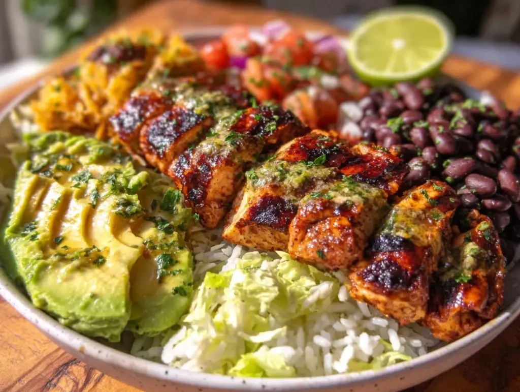 chicken burrito bowl meal prep - featured image