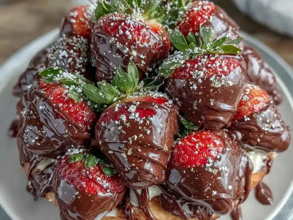 chocolate covered strawberry bouquet cake - featured image