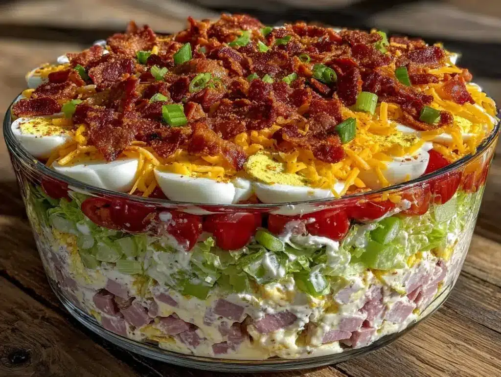 classic creamy old-fashioned seven layer salad - featured image