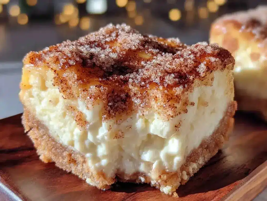 creamy churro cheesecake bars - featured image