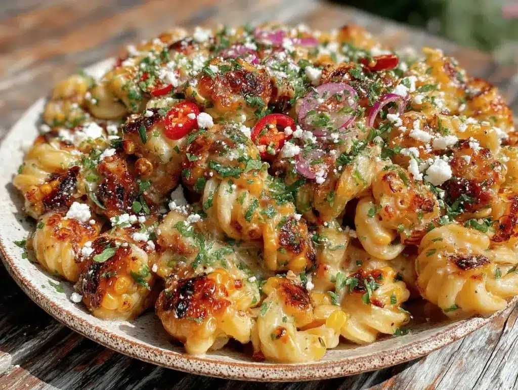 creamy elote street corn pasta salad - featured image