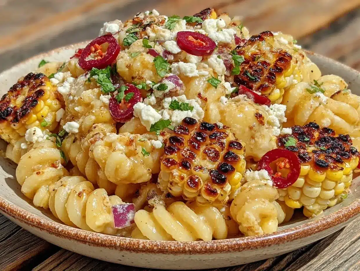 creamy elote street corn pasta salad preparation steps