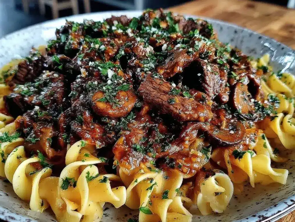 creamy homemade beef stroganoff - featured image
