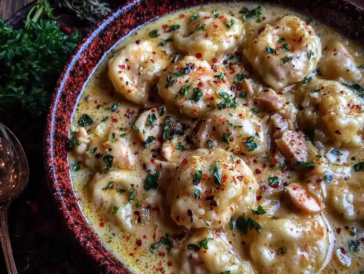 creamy one-pot chicken and dumpling soup preparation steps
