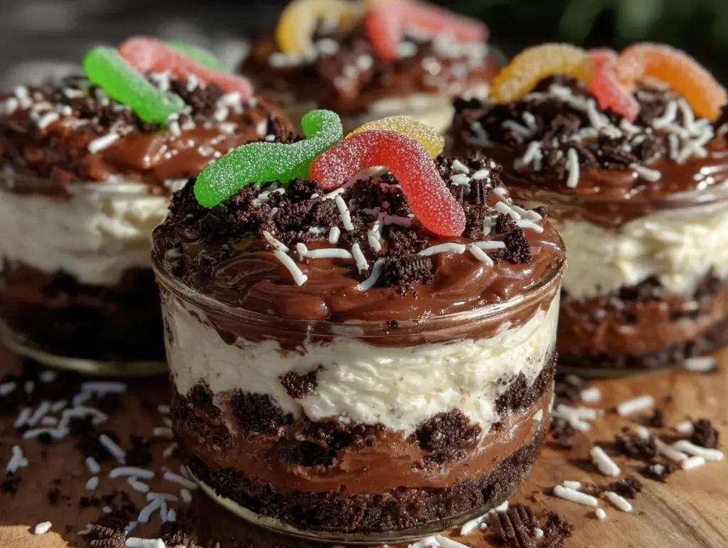creamy oreo dirt pudding cups - featured image