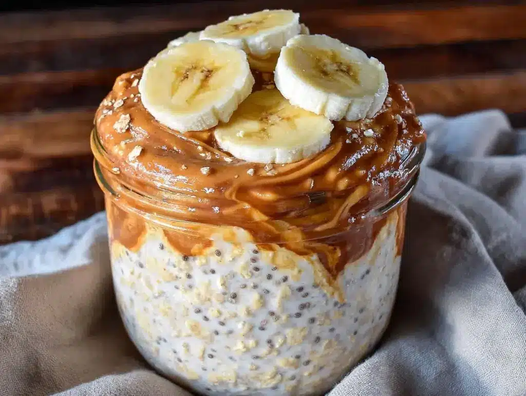 creamy overnight oats with peanut butter and banana - featured image