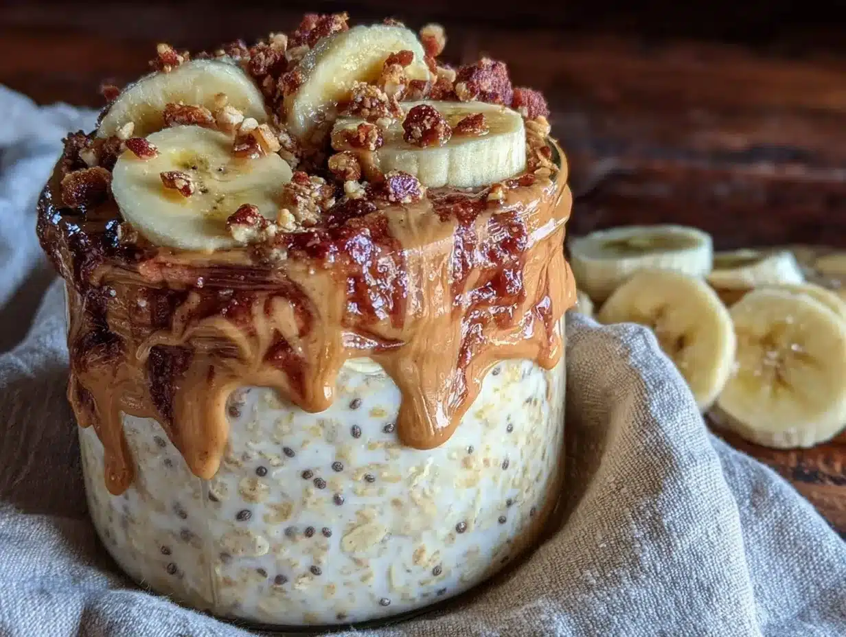 creamy overnight oats with peanut butter and banana preparation steps