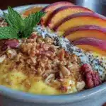 creamy peach mango smoothie bowl - featured image