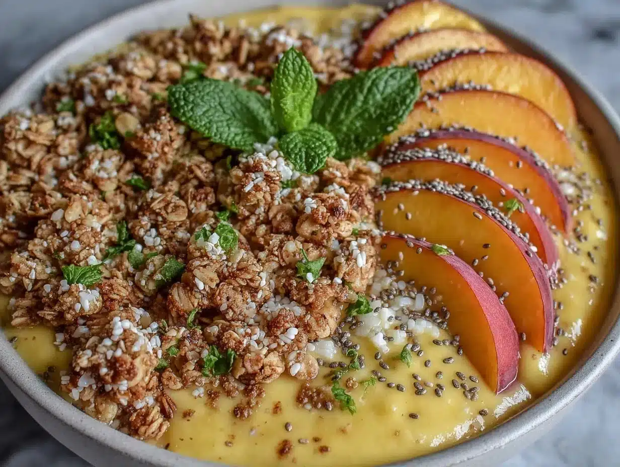 creamy peach mango smoothie bowl preparation steps