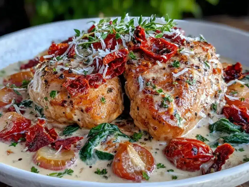 creamy slow cooker tuscan chicken - featured image