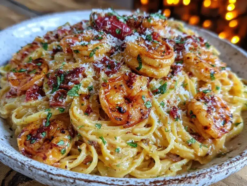 creamy tuscan garlic shrimp linguine - featured image
