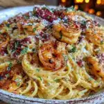 creamy tuscan garlic shrimp linguine - featured image