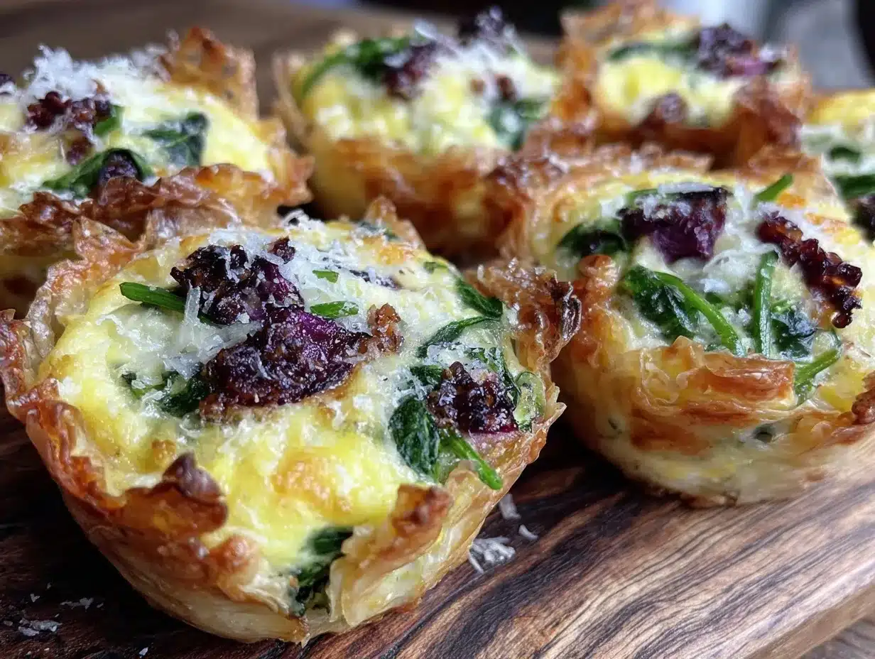 crispy baked egg and spinach phyllo cups preparation steps