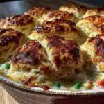 crispy biscuit-topped chicken pot pie casserole - featured image