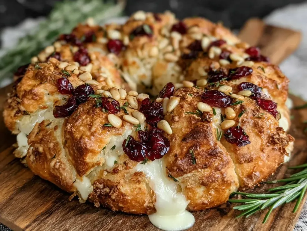 crispy brie and cranberry puff pastry wreath - featured image