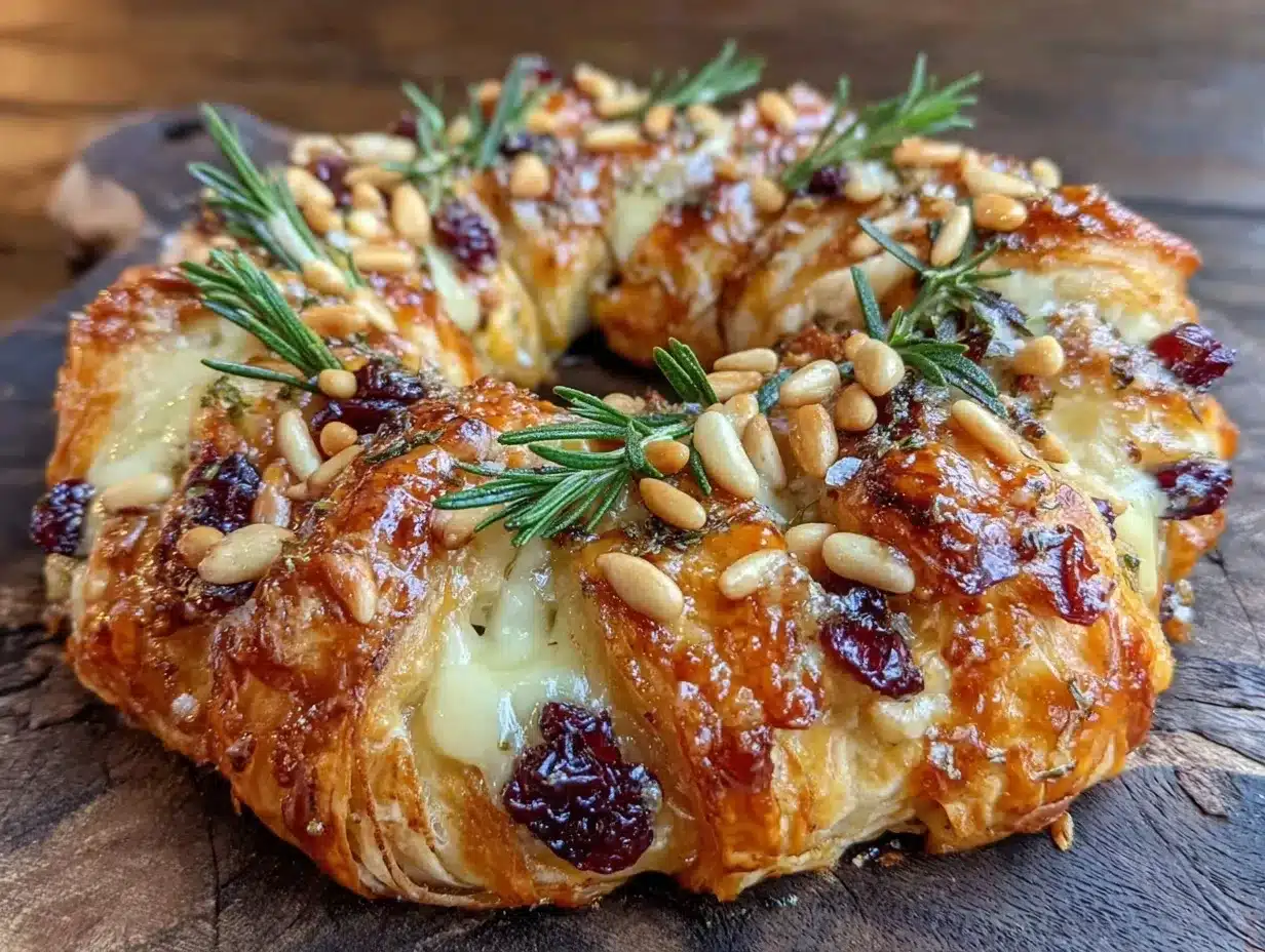 crispy brie and cranberry puff pastry wreath preparation steps