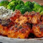 crispy honey garlic salmon bites - featured image