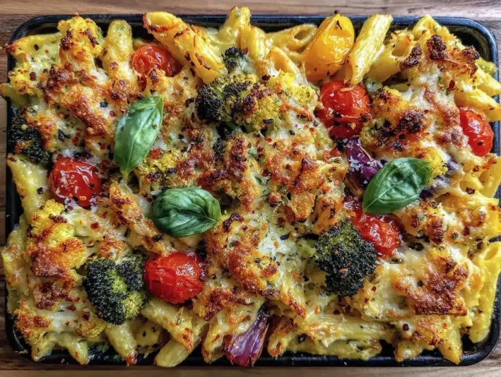 easy cheesy sheet pan pasta bake - featured image