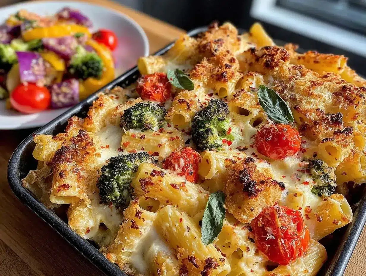 easy cheesy sheet pan pasta bake preparation steps