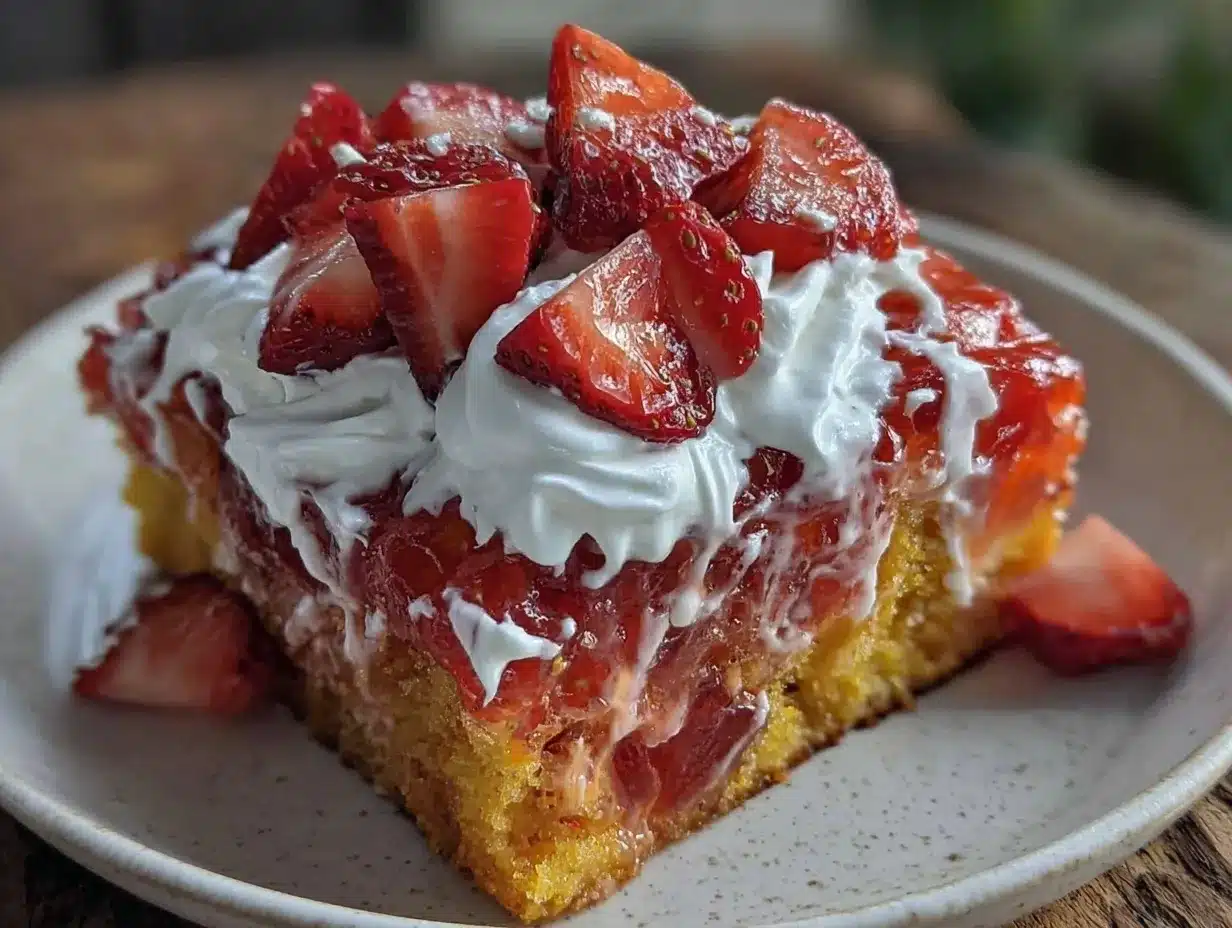 easy creamy strawberry jello poke cake preparation steps