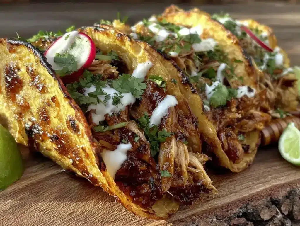 easy crockpot honey lime chicken tacos - featured image