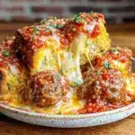easy crockpot meatball sub casserole - featured image