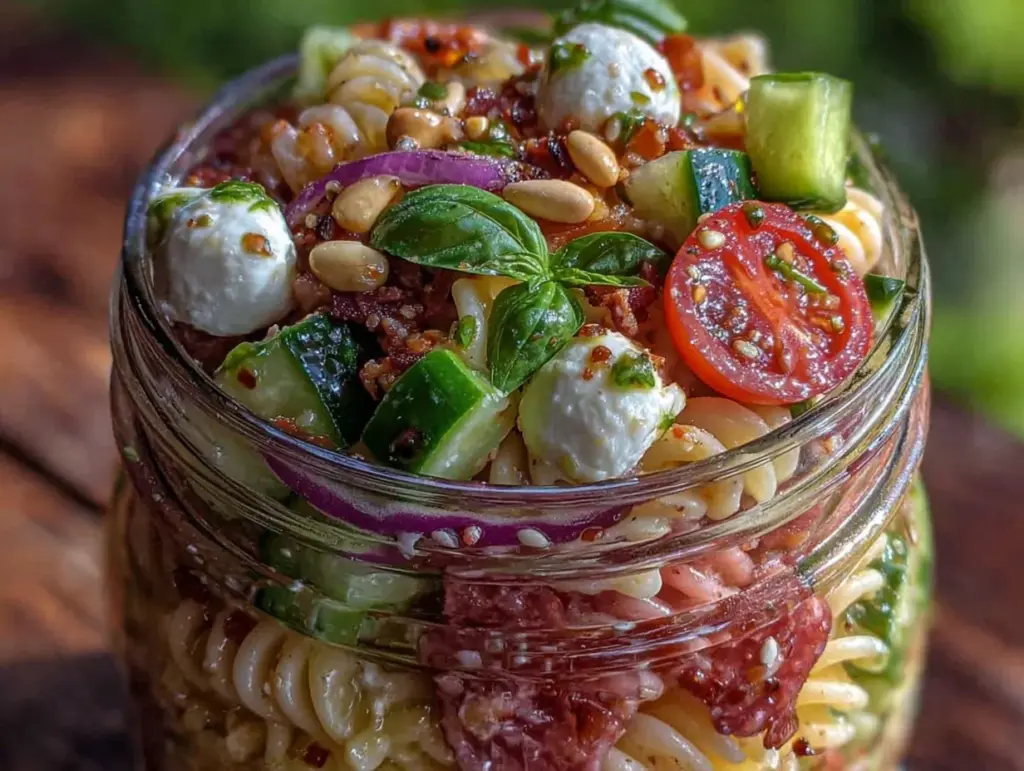 easy mason jar pasta salad - featured image