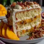 fluffy coconut mango chiffon layer cake - featured image