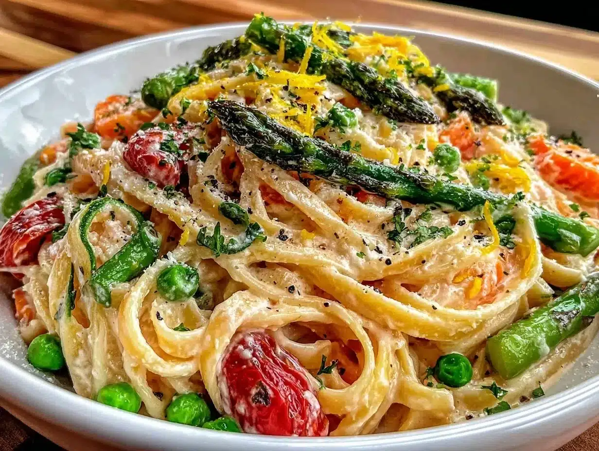 fresh spring vegetable pasta primavera preparation steps