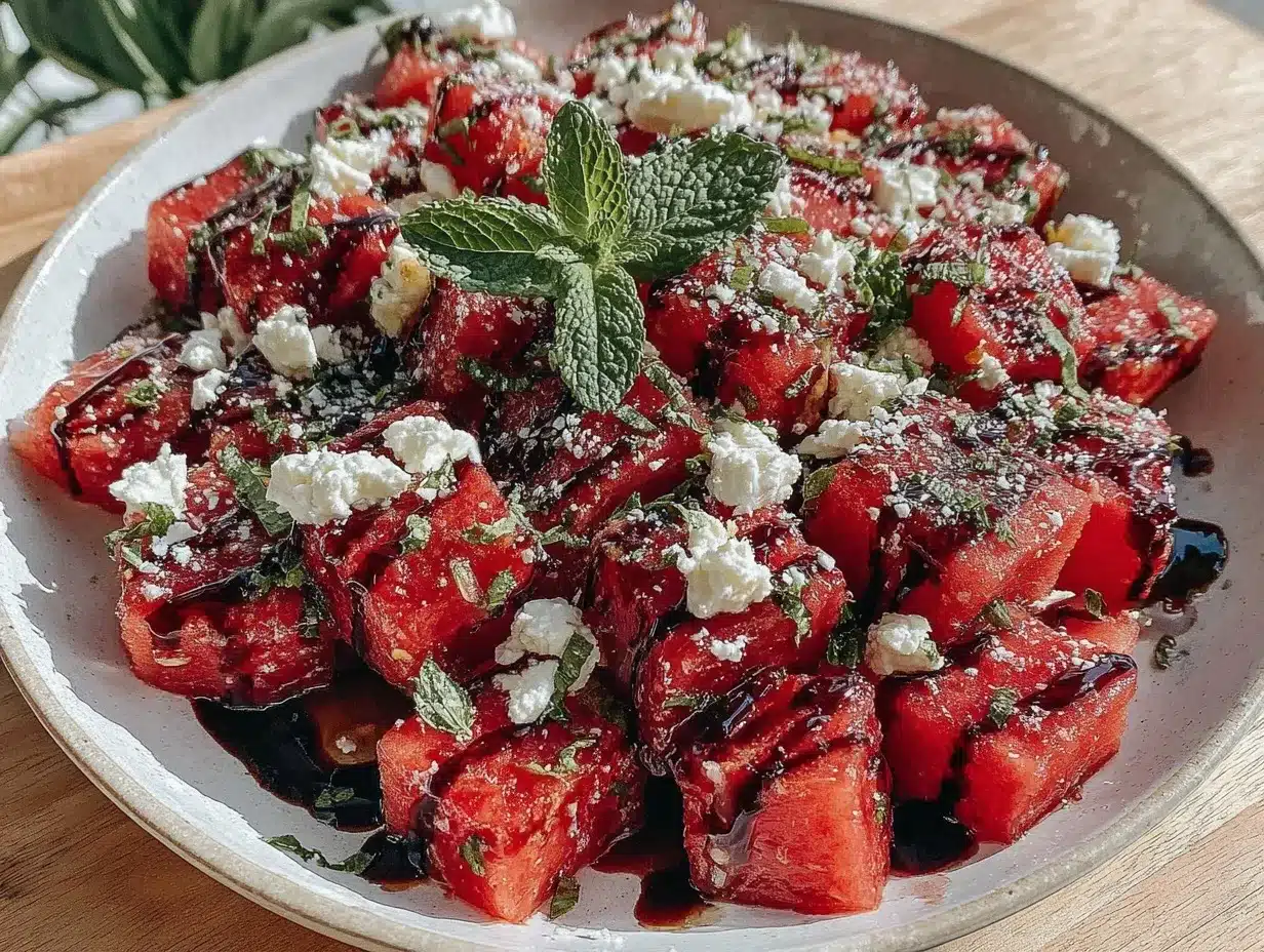 fresh watermelon feta mint salad preparation steps