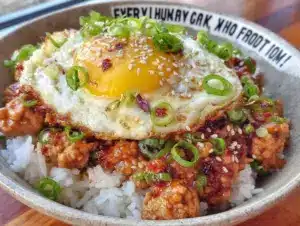 ginger scallion turkey rice bowl - featured image
