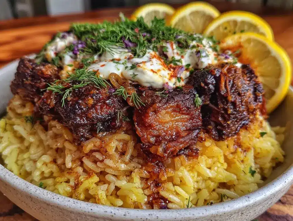 greek lemon rice bowls with gyro meat - featured image