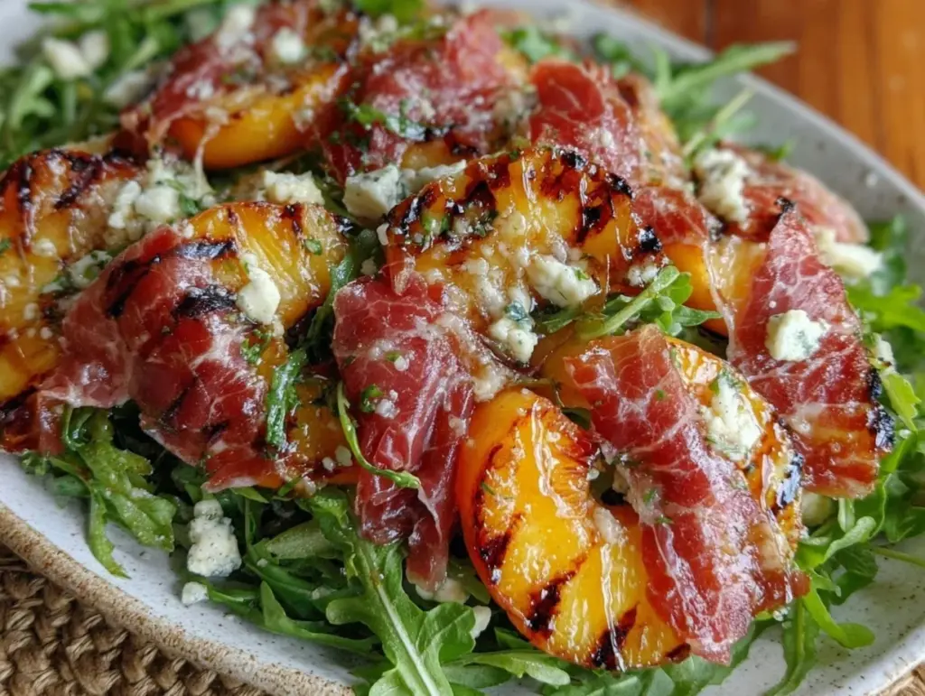 grilled peach and arugula salad - featured image